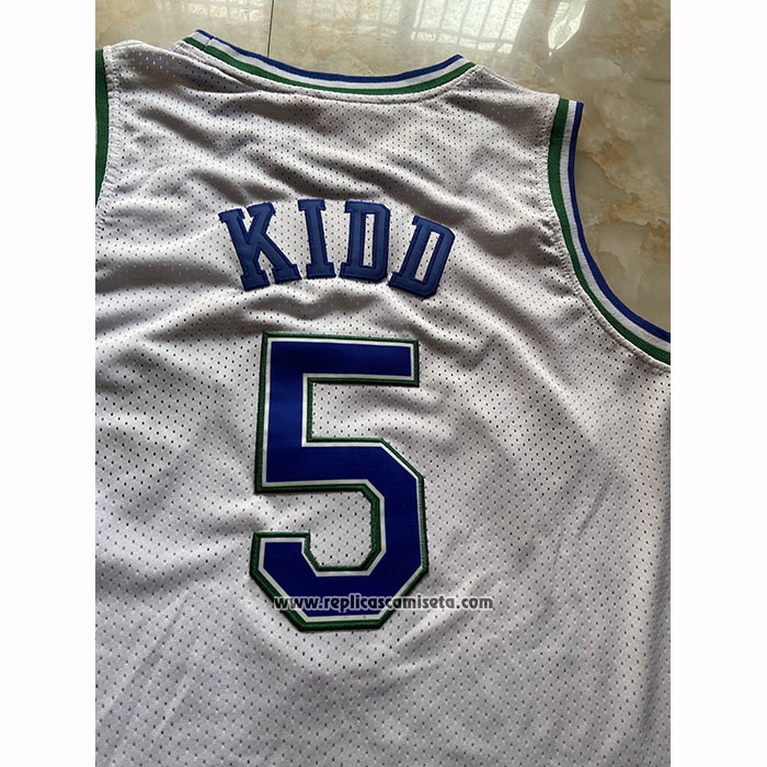Camiseta Dallas Mavericks Jason Kidd NO 5 Mitchell & Ness 1994-95 Blanco